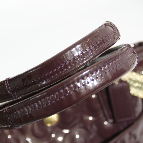 Coach Embossed Patent Leather Peyton Signature C Plum Purple Tote Bag Purse - Picture 3 of 16